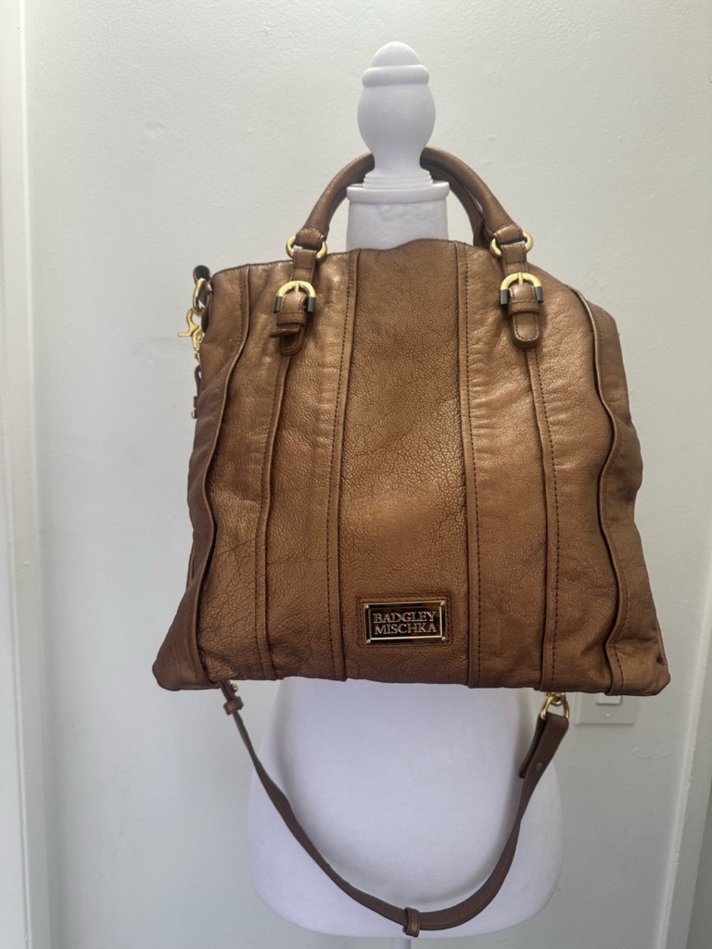 Badgley Mischka Metallic Bronze Quilted Leather Tote - Excellent Condition